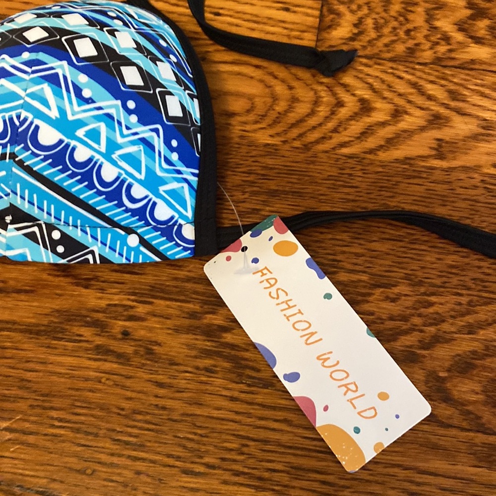 NWT MD Blue Patterned Padded String Bikini Top - Picture 6 of 7